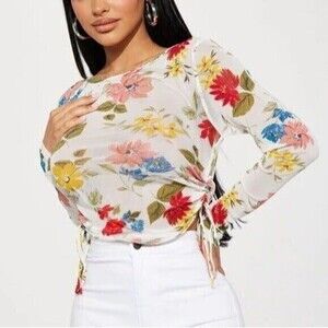 Ambiance‎ Floral Mesh Top Size S RefM021